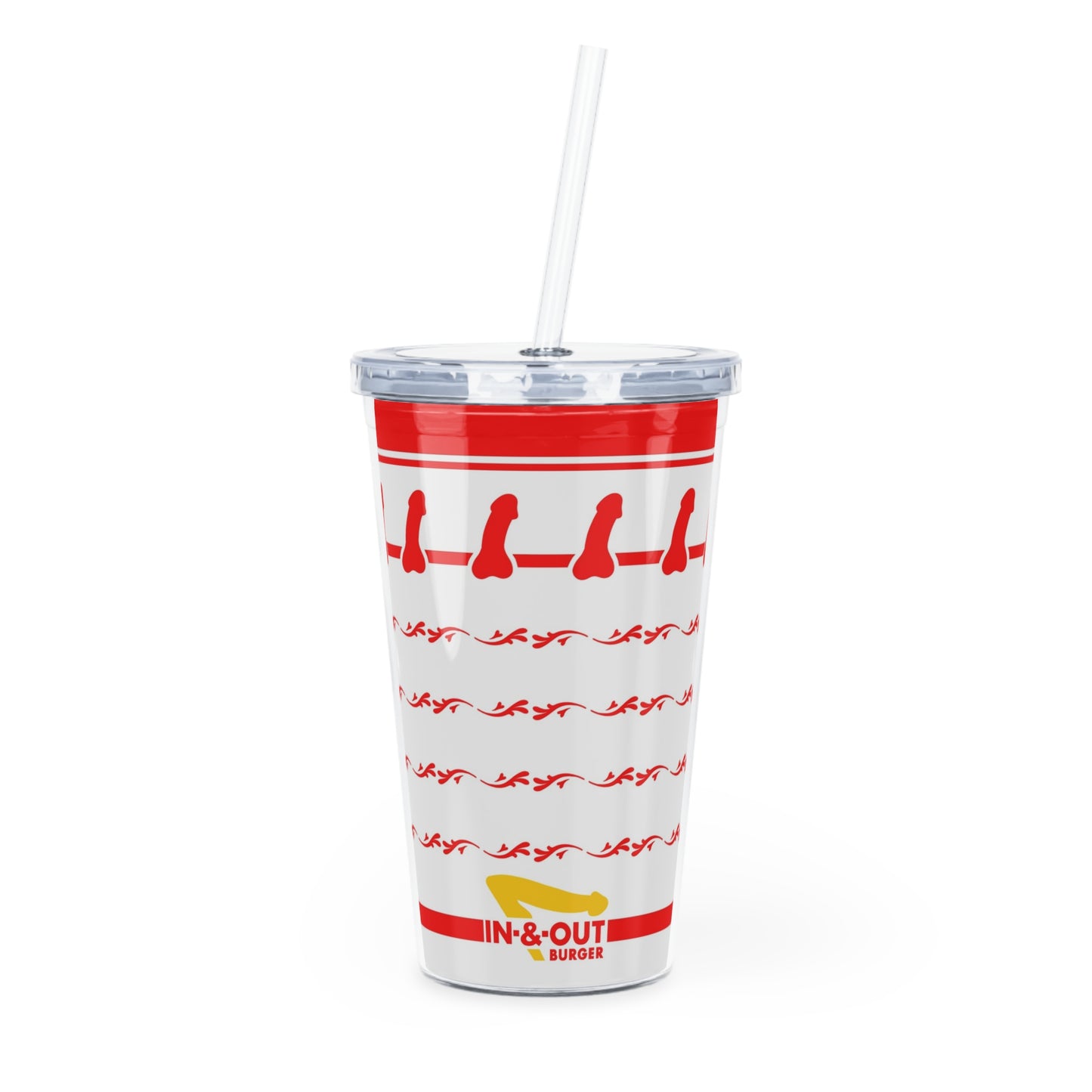 IN & OUT plastic tumbler w/ straw