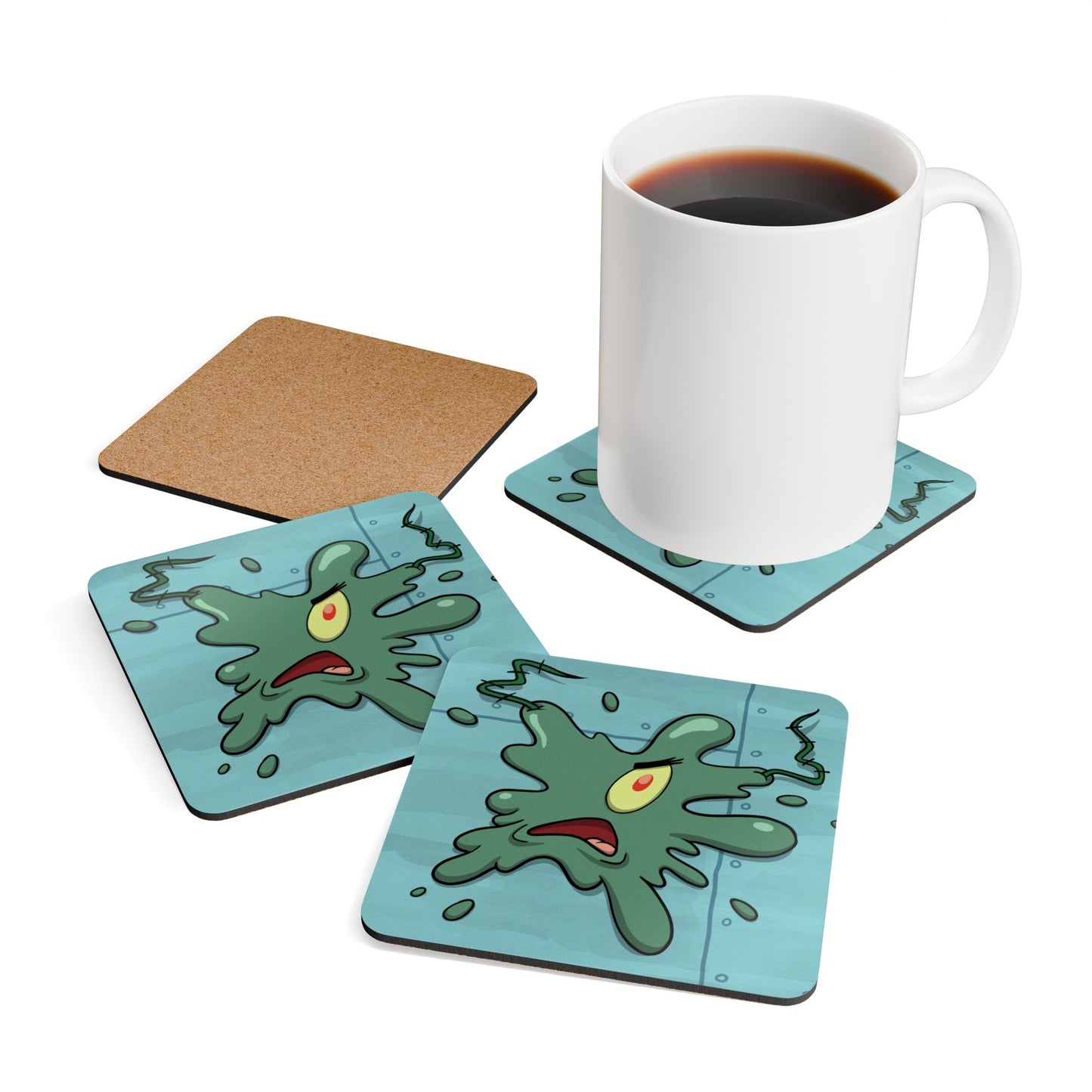 Walking the Plankton corkwood coaster set