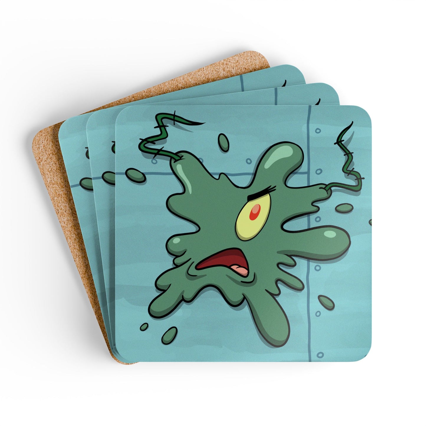 Walking the Plankton corkwood coaster set