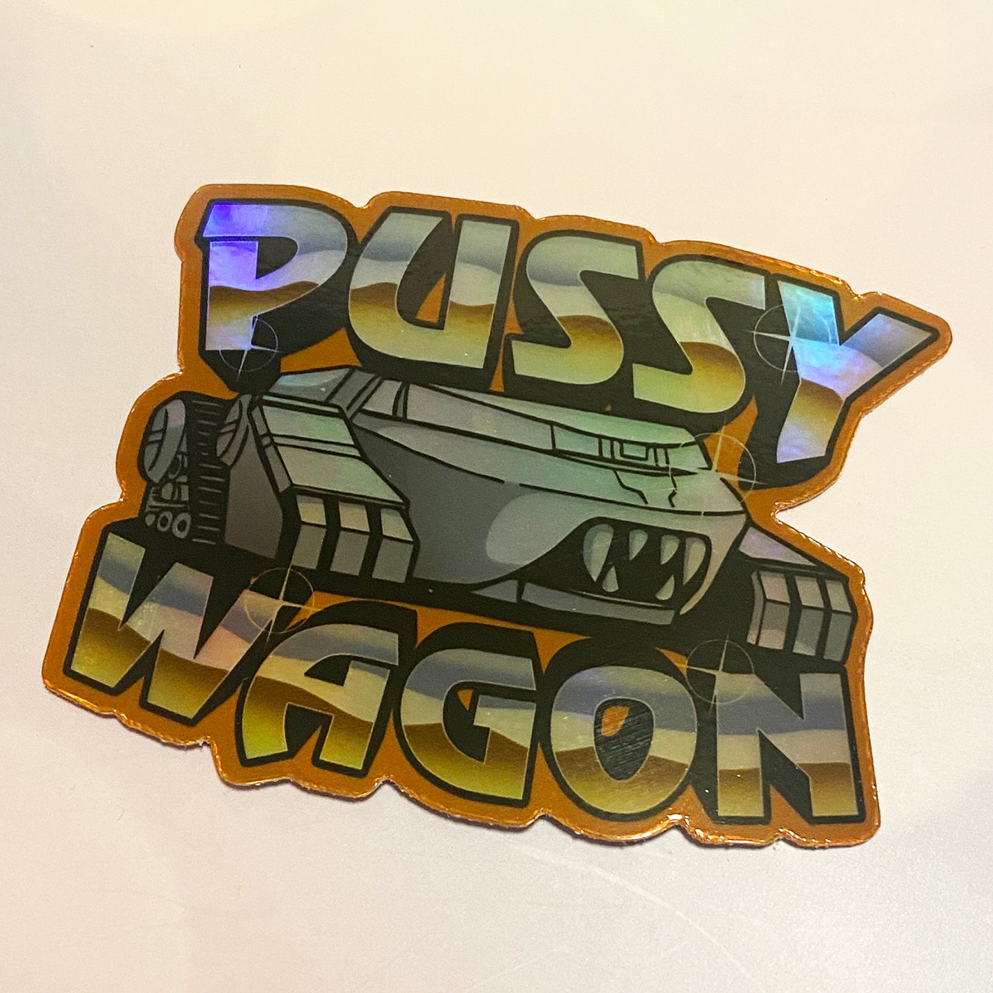 Pussy Wagon holographic vinyl sticker