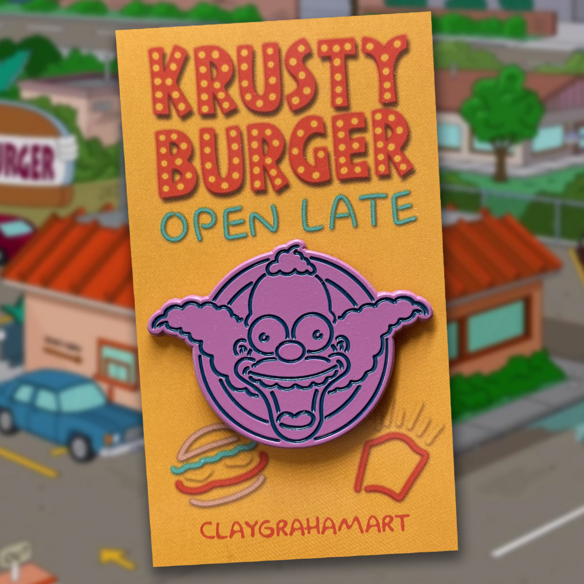 K Burger Open Late 1.75" soft enamel pin