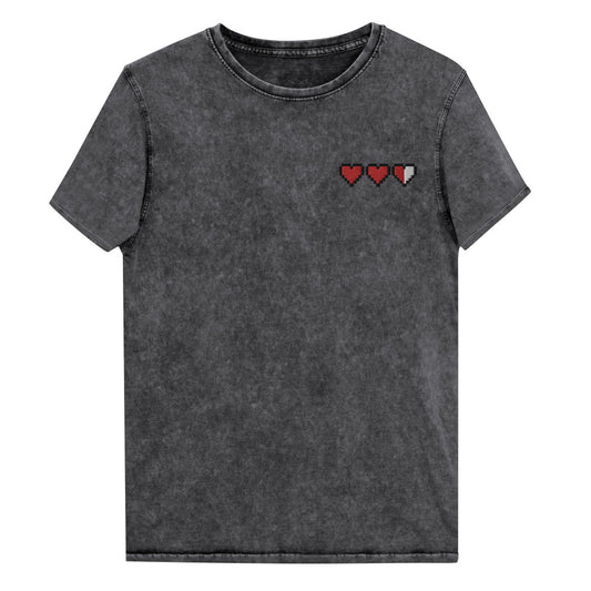 Pixel Heart mineral-wash embroidered t-shirt